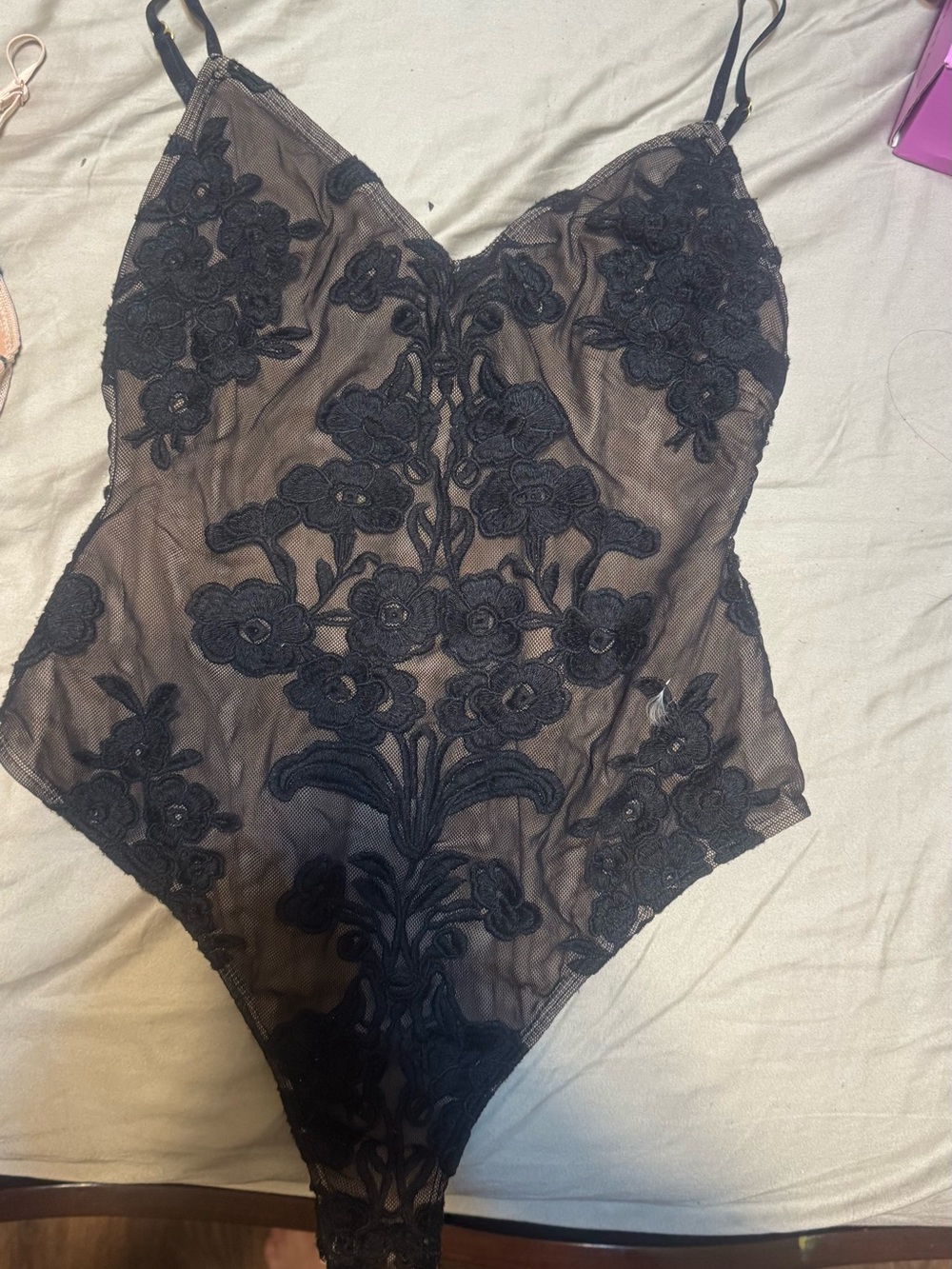 For Love & Lemons Black Floral Lace Sheer Bodysuit